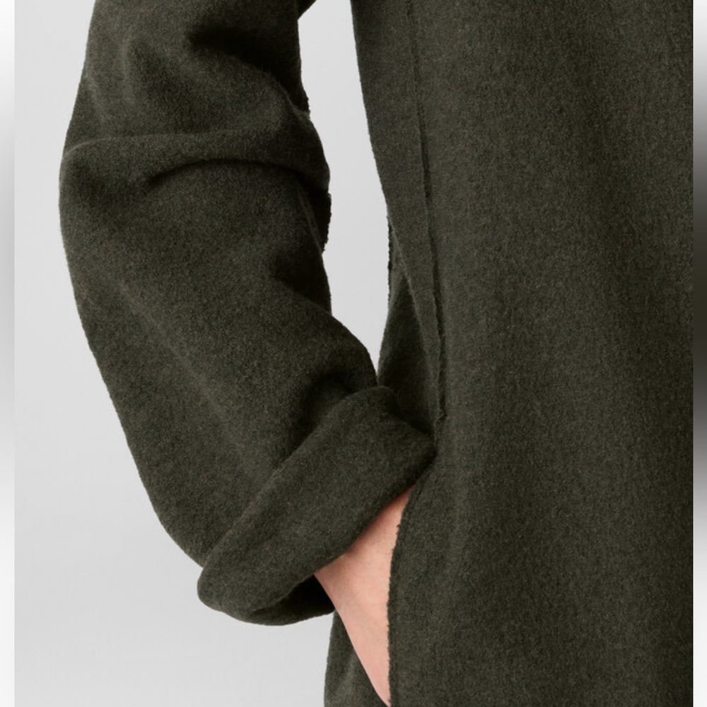 EILEEN FISHER Lightweight Boiled Wool High Collar Open Front Jacket Woodland 3X - Picture 6 of 15